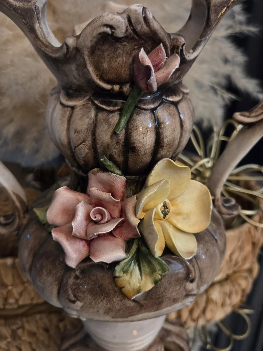 Vintage Italian Porcelain Capodimonte Floral Vase Urn No 203